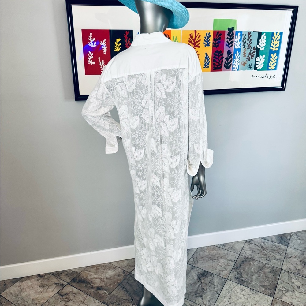 Zara - White Sheer Floral Button-Up Dress/Duster - Sheer Unique Design - Picture 3 of 15